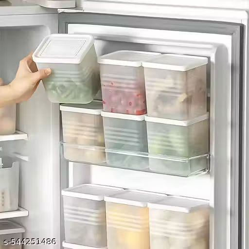 Fridge Storage Boxes (Pack of 6) Freezer & Refrigerator Organizer Containers Kitchen Storage Container Set Kitchen Accessories Items for Home 800 ml Food Storage Box, Plastic, White