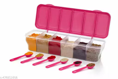 6 section container for vegetables,dryfruits,spices,grocery,pickles,and multipurpose 6 in 1 Box fo kitchen.(PACK OF 1, Pink ).