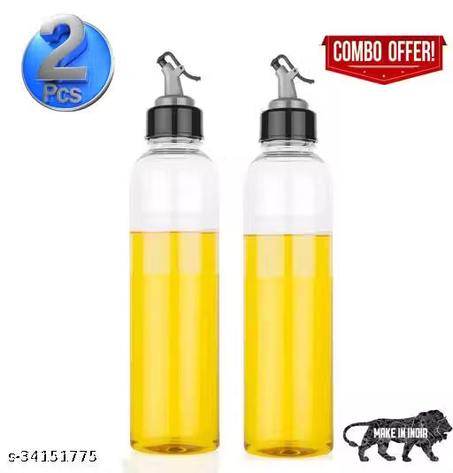 Oil Dispenser Bottle Spout | Transparent Leakproof Oil Pourer Jar | Oil Drop Container For Easy Pouring Soy Sauce Vinegar Storage For Kitchen ( Plastic , 2 Litre , Pack Of 2 )