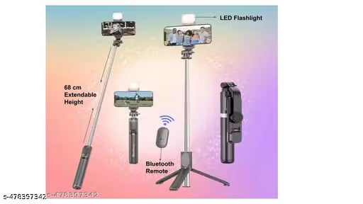 Earphonix 68cm Extendable 3 in 1 Selfie Stick Tripod with Bluetooth Remote Included and Rotatable