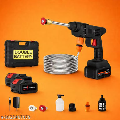 Car Washer High Pressure Gun | Cordless Pressure Washer with 2X Batteries & 5M Hose Pipe | Rechargeable & Portable | Use with Bucket | No Tap Required | Bike & Car Cleaner