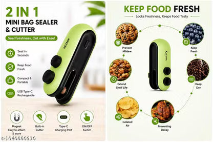 2-in-1 Mini Bag Sealer & Cutter | USB Type-C Rechargeable | Portable Heat Sealer for Plastic Bags | Food Freshness Keeper