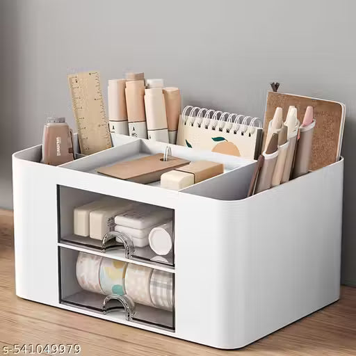 Desk Organizer with 2 Drawer, Multi-Functional Pencil Holder for Desk, Desk Supplies Organizer with 5 Compartments + Drawer for Office Home Art Supplies
