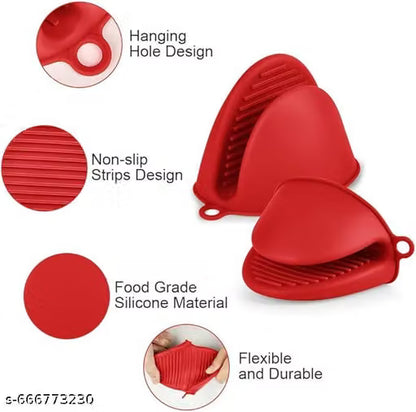 Premium Silicone Hand Gloves for Kitchen Safety, Heat Resistant, Non-Slip, Flexible and Reusable Cooking, Baking & Grilling Gloves, Oven and Microwave Safe (Set of 2)
