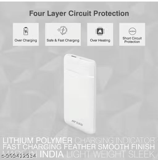 Lithium-Polymer, 2 USB Output, 12W Powerr Bank, 10000mAh Type-C and Micro USB Input Ports