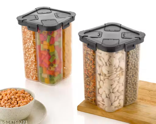 4 in 1 Multipurpose 4 Section Kitchen, Fridge Storage Airtight Container Set for , Dryfruits, Spices, Groceries, and Pickles with Storage Set 2000 ml